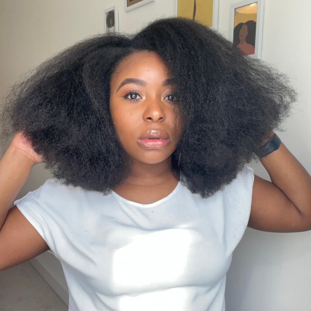 natural 4c hair stretched out